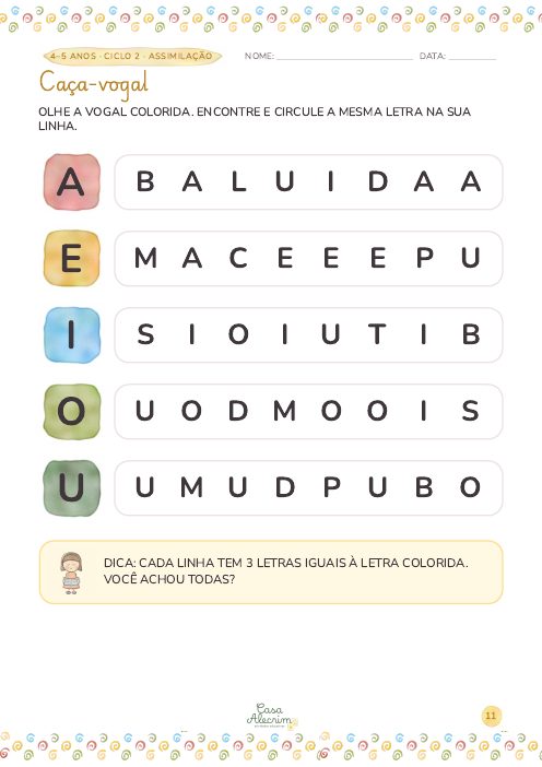Caça-vogal · 4–5 anos